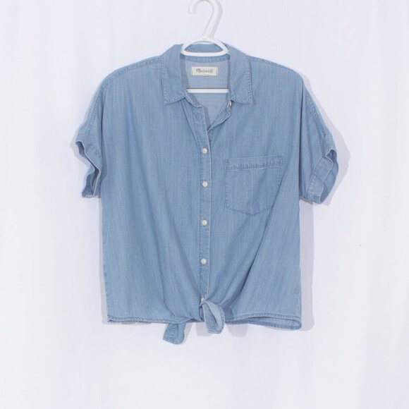 MADEWELL Denim Short Sleeve Tie Front Shirt Size S - Picture 7 of 11